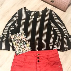 M Come Black Stripe Sheer Blouse